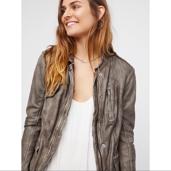 Free People Rumpled Leather Blazer 